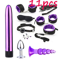 Dildo Vibrator & Anal Plugs Adult Sex Product Kit With Ring Finger Massager BDSM Slave Bandage Flirt