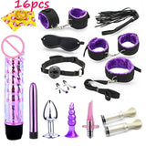 Dildo Vibrator & Anal Plugs Adult Sex Product Kit With Ring Finger Massager BDSM Slave Bandage Flirt