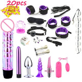 Dildo Vibrator & Anal Plugs Adult Sex Product Kit With Ring Finger Massager BDSM Slave Bandage Flirt