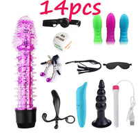 Dildo Vibrator & Anal Plugs Adult Sex Product Kit With Ring Finger Massager BDSM Slave Bandage Flirt