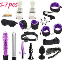 Dildo Vibrator & Anal Plugs Adult Sex Product Kit With Ring Finger Massager BDSM Slave Bandage Flirt