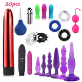 Dildo Vibrator & Anal Plugs Adult Sex Product Kit With Ring Finger Massager BDSM Slave Bandage Flirt