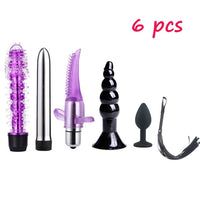 Dildo Vibrator & Anal Plugs Adult Sex Product Kit With Ring Finger Massager BDSM Slave Bandage Flirt