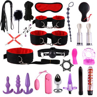 Dildo Vibrator & Anal Plugs Adult Sex Product Kit With Ring Finger Massager BDSM Slave Bandage Flirt