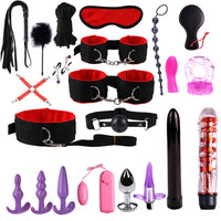 Dildo Vibrator & Anal Plugs Adult Sex Product Kit With Ring Finger Massager BDSM Slave Bandage Flirt