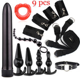 Dildo Vibrator & Anal Plugs Adult Sex Product Kit With Ring Finger Massager BDSM Slave Bandage Flirt