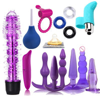 Dildo Vibrator & Anal Plugs Adult Sex Product Kit With Ring Finger Massager BDSM Slave Bandage Flirt