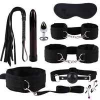 SM Game Suit Nipples Whip Clip Blindfold Handcuffs Ball Mouth plug Nylon Kit