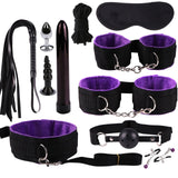 SM Game Suit Nipples Whip Clip Blindfold Handcuffs Ball Mouth plug Nylon Kit