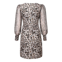 Imcute Women Long Sleeve Leopard Print Sexy V Neck Mini Dress