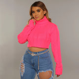 Imcute Neon Orange Solid Color Turtleneck Crop Sweater