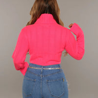 Imcute Neon Orange Solid Color Turtleneck Crop Sweater