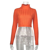 Imcute Neon Orange Solid Color Turtleneck Crop Sweater