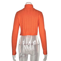 Imcute Neon Orange Solid Color Turtleneck Crop Sweater