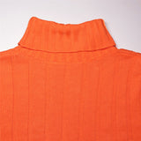 Imcute Neon Orange Solid Color Turtleneck Crop Sweater