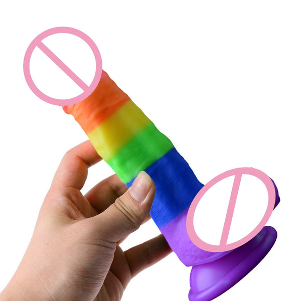 Realistic Huge Dick Rainbow Dildo With Suction