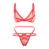 Solid Mesh Underwire Underwear Set Red Black White