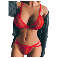 Solid Mesh Underwire Underwear Set Red Black White