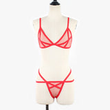 Solid Mesh Underwire Underwear Set Red Black White