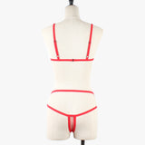 Solid Mesh Underwire Underwear Set Red Black White