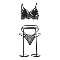 Corset Solid Applique Underwire Bra with Panty and Garter Sleepwear