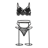 Corset Solid Applique Underwire Bra with Panty and Garter Sleepwear