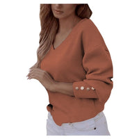 Solid Long-sleeved V-neck T-shirt