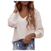 Solid Long-sleeved V-neck T-shirt