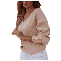 Solid Long-sleeved V-neck T-shirt