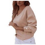 Solid Long-sleeved V-neck T-shirt