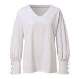 Solid Long-sleeved V-neck T-shirt