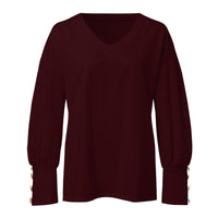 Solid Long-sleeved V-neck T-shirt