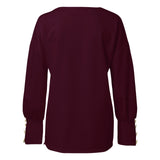 Solid Long-sleeved V-neck T-shirt