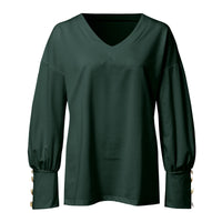 Solid Long-sleeved V-neck T-shirt