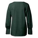 Solid Long-sleeved V-neck T-shirt