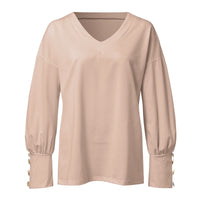 Solid Long-sleeved V-neck T-shirt