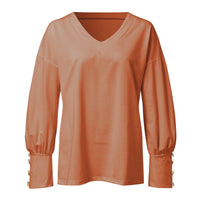 Solid Long-sleeved V-neck T-shirt