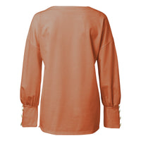 Solid Long-sleeved V-neck T-shirt