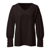 Solid Long-sleeved V-neck T-shirt