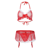 S-XXXXl  Sexy Christmas Bra Net Thong Garter