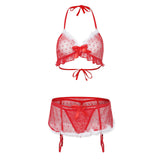 S-XXXXl  Sexy Christmas Bra Net Thong Garter