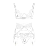 Cut-out Sleepwear Bra+Garter+Briefs Set Sexy Red Lace