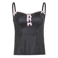 Lace Trim Gothic Tops Cami Women Striped V Neck