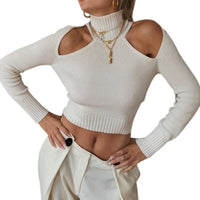 Ribbed Backless Turtleneck Long Sleeve Sweater