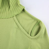 Ribbed Backless Turtleneck Long Sleeve Sweater