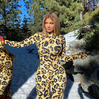 Imcute Leopard Print Sexy Long Sleeve Jumpsuits with Glove