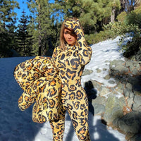 Imcute Leopard Print Sexy Long Sleeve Jumpsuits with Glove