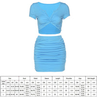 Solid Two Piece Skirt Set V Neck Short Sleeve Crop Tops With Mini Skirts