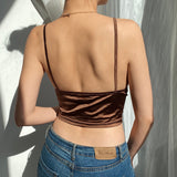 Vintage Satin Cyber Y2k Brown Crop Top