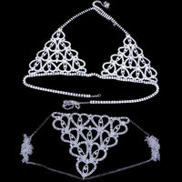 Chain Bling Rhinestone Bra and Thong Set Jewelry